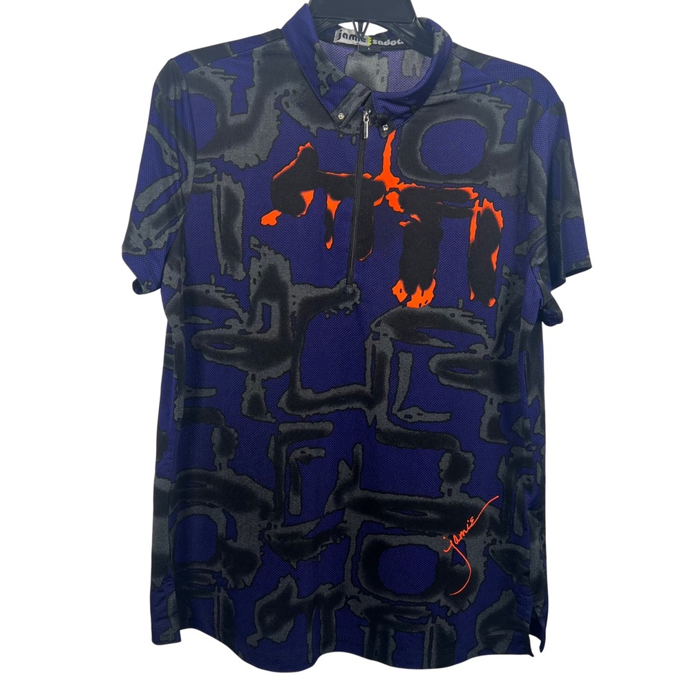 Jamie Sadock Womens Abstract Print Quarter Zip Short Sleeve Golf Polo Large
